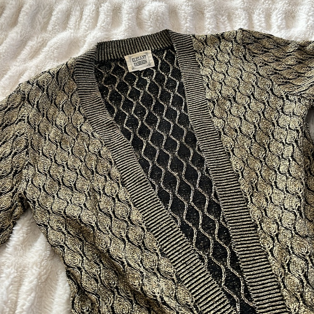 Vintage Metallic Gold Open Front Cardigan - Picture 7 of 8